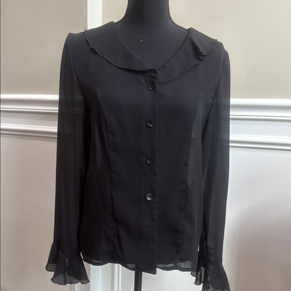 Courtenay Black Bell Sleeve Blouse with Peter Pan Collar
